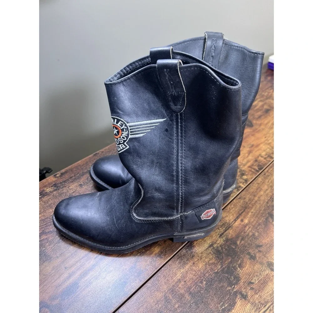 Harley Davidson 7.5 M Motorcycles Embroidered Leather Vintage MADE IN USA Boots